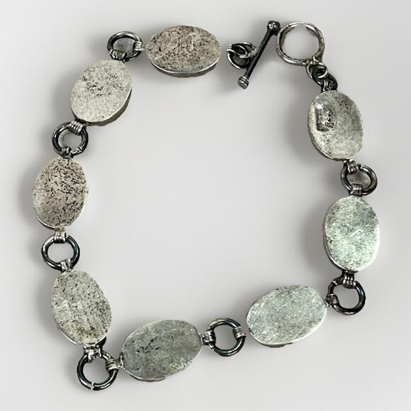 VTG Taxco Sterling Silver Turquoise Inlay Linked Oval Bracelet 7.75” Toggle - Picture 11 of 15